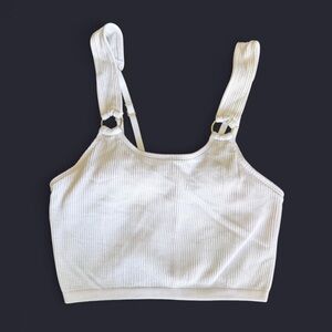 Aerie White Ribbed Seamless Crop Top Gold Ring XS